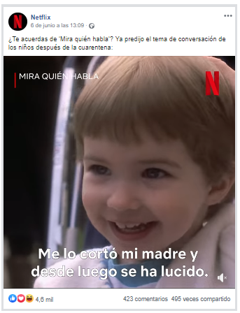 Imagen de Publicación en Facebook de Netflix